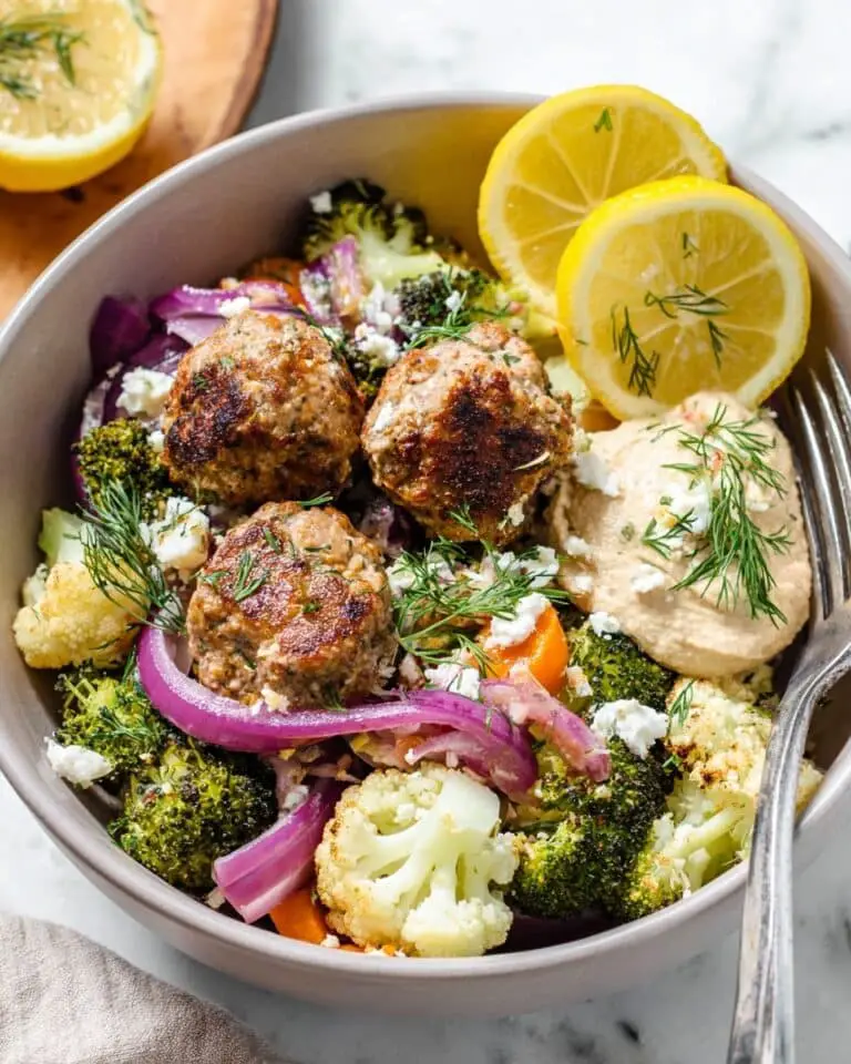 Sheet Pan Mediterranean Turkey Meatball Bowls with Roasted Vegetables Recipe