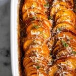 Baked Sweet Potato Slices with Garlic, Thyme, and Parmesan Recipe