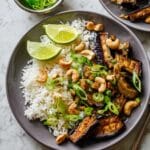 Miso Glazed Eggplant with Coconut Rice and Chili Garlic Cashews Recipe