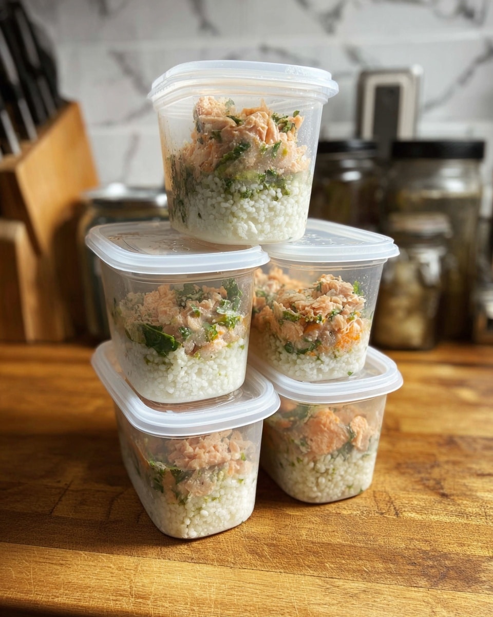 A woman's hand holds a piece of shiny dark green seaweed with layers on top: a small mound of white sticky rice, a creamy light orange mixture with small green vegetable bits and chunks of pink seafood, all visible on the seaweed. In the background, more flat seaweed sheets rest on a white plate with a small bowl of dark dipping sauce, sitting on a white marbled surface. Photo taken with an iphone --ar 4:5 --v 7