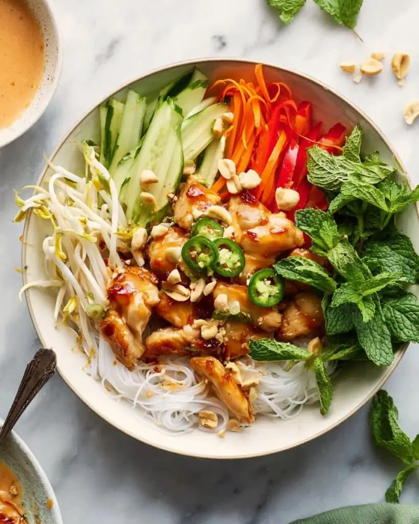 Vermicelli Noodle Bowls with Crispy Chicken and Fresh Herbs Recipe