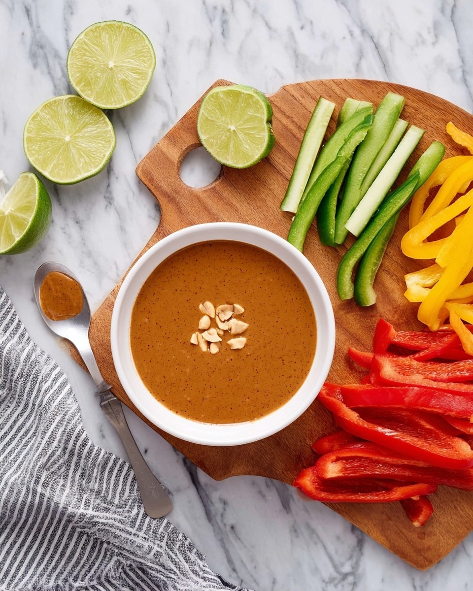 A white bowl filled with a smooth, thick brown sauce that has a slightly grainy texture, sitting in the middle of a light wooden board. Around the bowl, there are fresh ginger roots with their rough, knobbly skin, and several lime halves showing their bright green, juicy interior. To the right, part of another white bowl is visible filled with a chunky and spicy red sauce, along with a silver spoon that has some of the brown sauce on it. The whole setup is placed on a surface with a white marbled texture and there is a striped cloth partially visible on the left side. Photo taken with an iphone --ar 4:5 --v 7