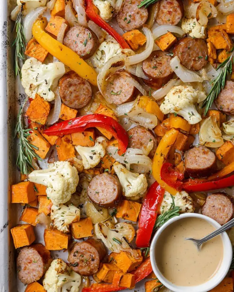 Sheet Pan Chicken Sausage and Veggies with Creamy Balsamic Dressing Recipe
