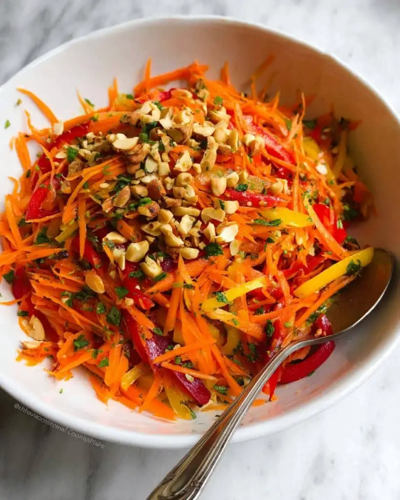 Korean Carrot Salad with Bell Peppers, Cilantro, and Toasted Cashews Recipe