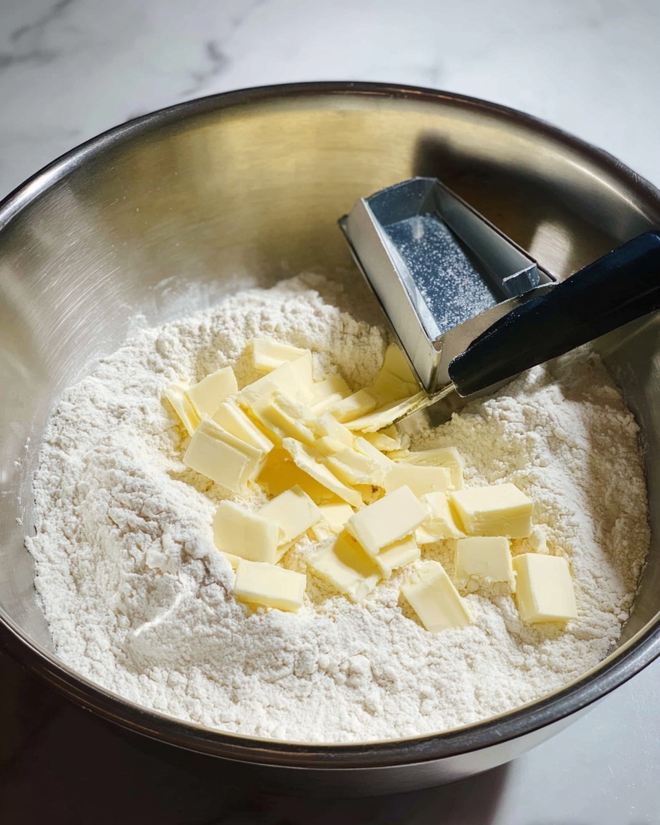 The image shows a black baking tray lined with white parchment paper, holding eight golden-brown triangular scones with a crumbly texture and slightly rough tops. The scones are arranged in two loose rows, with a metal spatula with a dark handle resting near the top of the tray. The tray is placed on a white marbled surface, and there is a white cloth softly folded in the background. The overall colors are warm and neutral with soft natural light coming from the side photo taken with an iphone --ar 4:5 --v 7