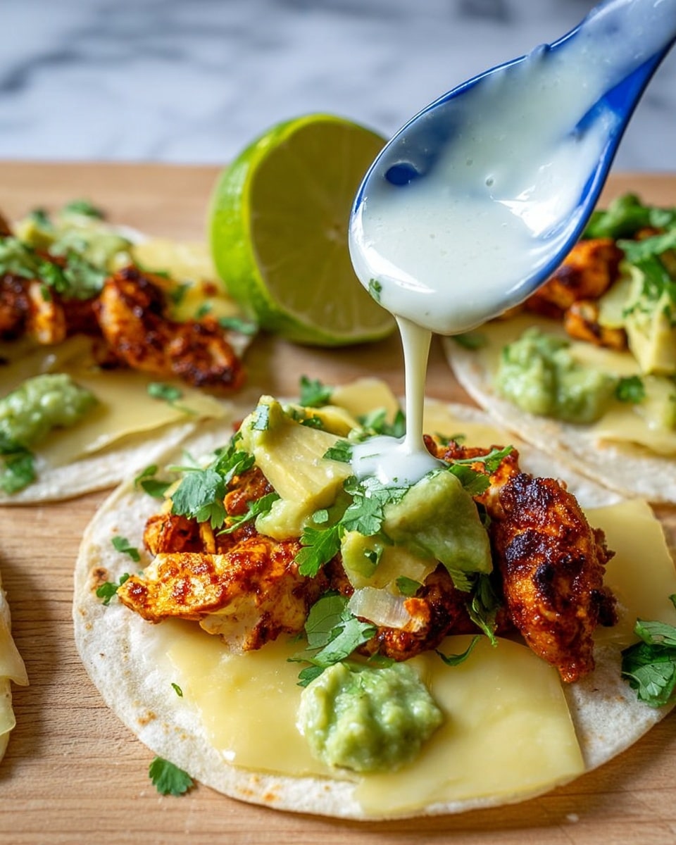 A close-up view of a white bowl with small dark speckles on the rim, filled with a smooth, creamy white liquid. A wooden spoon is lifted above the bowl, holding some of the liquid, which drips gently back into the bowl. Surrounding the bowl are parts of green cilantro leaves and a cut avocado showing light green flesh, all set on a white marbled surface. photo taken with an iphone --ar 4:5 --v 7
