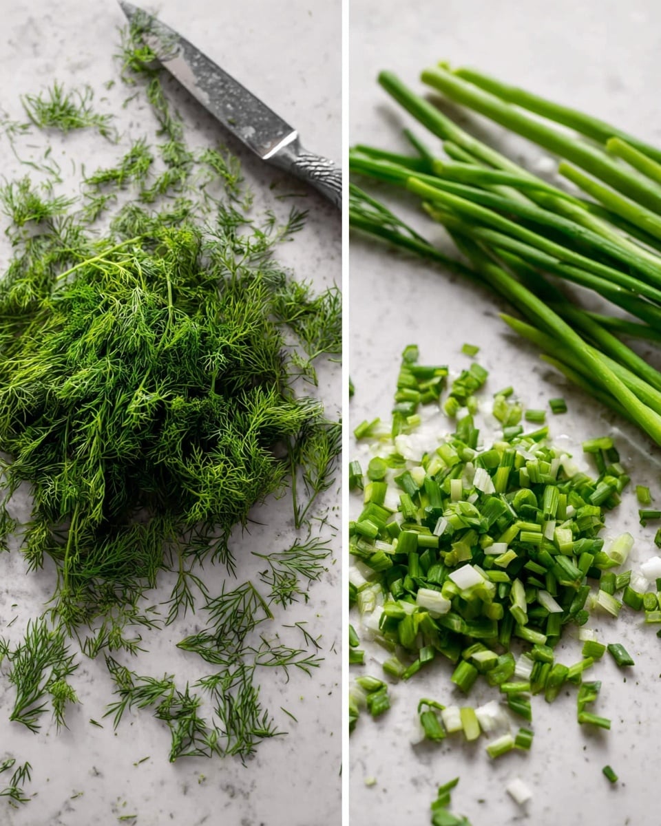 A close-up view of a white bowl filled with a creamy chickpea salad. The salad has two main layers: the pale beige chickpeas coated in a smooth, white creamy sauce with specks of green herbs, and fresh celery slices that are light green with a crisp texture mixed evenly throughout. There are small green dill leaves scattered on top, adding a bright contrast. The bowl rests on a white marbled surface with yellow flowers blurred in the background. photo taken with an iphone --ar 4:5 --v 7