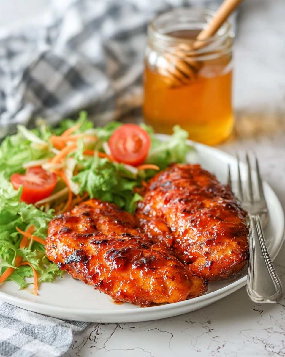 A white plate holds a pile of crispy fried chicken pieces with a dark golden brown crust that looks crunchy and slightly bumpy. Honey is being drizzled over the chicken from a wooden honey dipper held by a woman's hand from above, creating shiny amber drops on the chicken's surface. In the background, two small clear glass bowls filled with honey add to the scene. The setting is on a white marbled surface with soft, natural lighting highlighting the warm colors and texture of the food. photo taken with an iphone --ar 4:5 --v 7