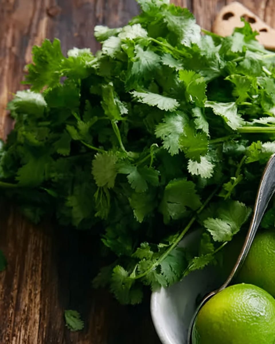 A white bowl filled with a creamy, light green dip with small specks of herbs visible throughout. A golden brown, lightly crisped rolled food item is being dipped into the sauce, held by a woman's hand with bright fuchsia nails. Nearby, fresh green cilantro leaves and a slice of lime add a fresh touch, all set on a white marbled surface. photo taken with an iphone --ar 4:5 --v 7
