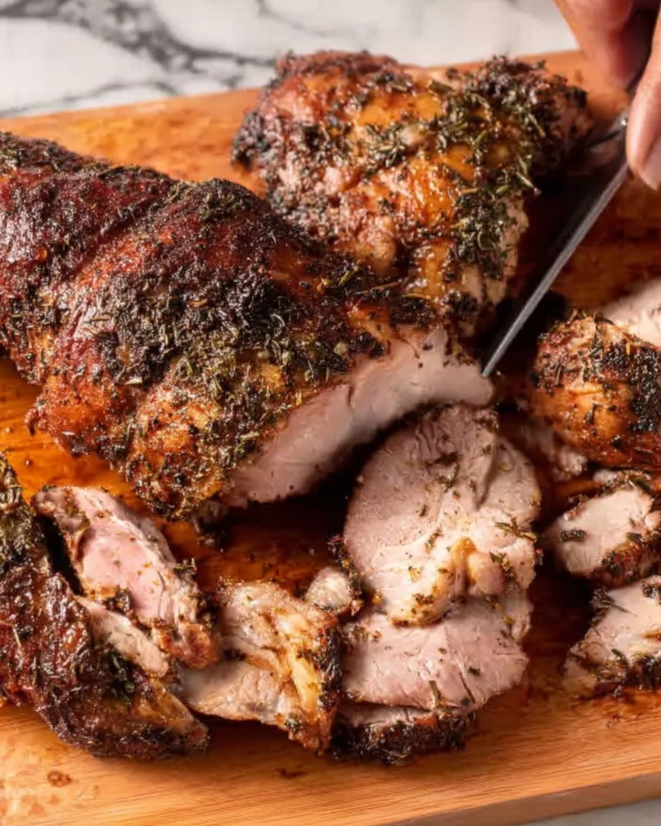 A large piece of roasted meat with a dark, crispy seasoned surface topped with a fresh green sprig of rosemary, sitting in a deep silver pan. The meat is surrounded by browned small potatoes, orange carrot chunks, and green celery pieces. Behind the pan, there are colorful vegetable skewers with slices of green zucchini, red tomato, and purple onion, all arranged upright on a wooden board. To the right, there is a dark wine bottle and two glasses filled with red wine. The scene is set on a white marbled surface with patterned cloth napkins and gold-colored cutlery nearby. photo taken with an iphone --ar 4:5 --v 7