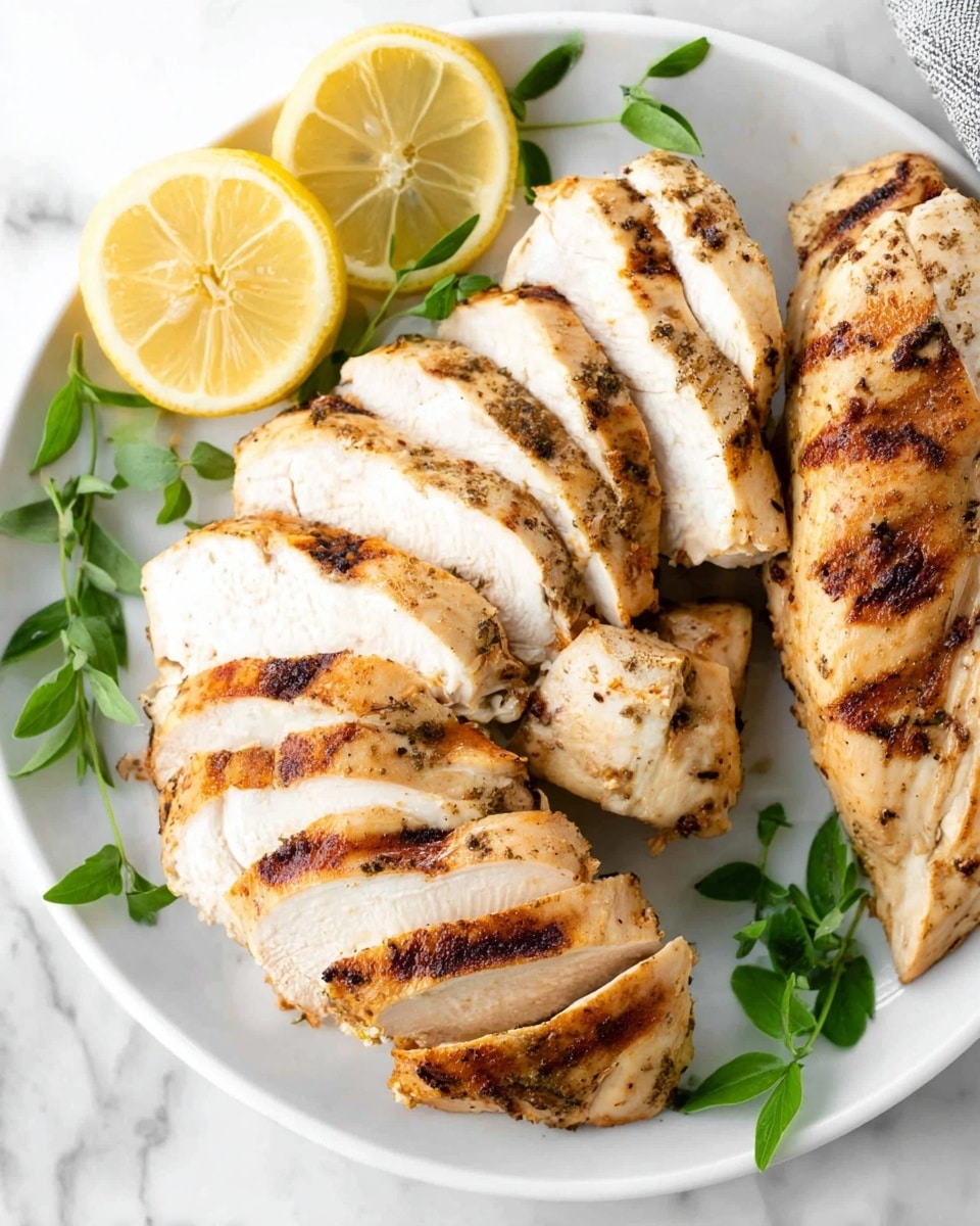 Two metal baking trays are shown side by side on a white marbled texture surface. Each tray holds two pieces of chicken. The left tray has raw chicken pieces, each covered with a light layer of seasoning showing orange and brown spices, with a smooth, slightly shiny texture. The right tray has cooked chicken pieces, browned with darker spots and char marks, displaying a firmer texture with a golden-brown color. The trays have a textured grid pattern and slight discoloration from cooking. Photo taken with an iphone --ar 4:5 --v 7