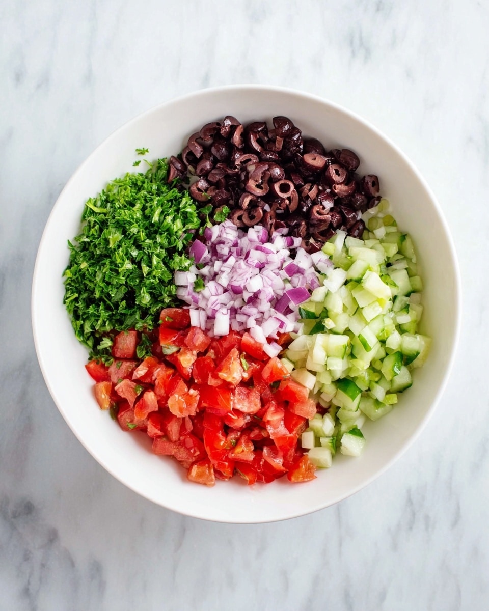 The image shows a close-up of a green tortilla wrap sliced into pinwheel pieces, stacked on a white marbled surface. The wrap has three layers: the outer green spinach-flavored tortilla, a creamy white layer spread inside, and a colorful filling with small chunks of red tomato, dark pieces, and green herbs mixed evenly throughout. One pinwheel is standing upright, held by a bamboo skewer with a small loop at the top. In the background, there are blurred green leafy herbs and a round red tomato. The whole scene looks fresh and bright. photo taken with an iphone --ar 4:5 --v 7