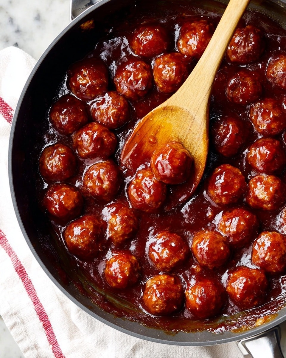 A black pan is filled with about 30 round meatballs covered in shiny dark brown sauce. The meatballs are arranged closely together in the sauce, which has a thick and smooth texture. The pan sits on a white marbled surface, and the sauce gives a rich, glossy look to the meatballs as light shines on them. Photo taken with an iphone --ar 4:5 --v 7