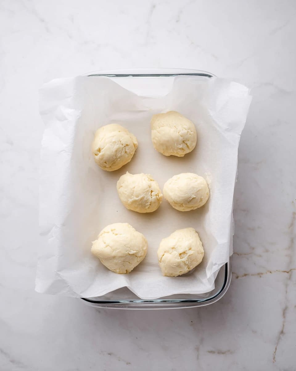 The image shows two halves of a crispy fried dessert on a white plate with a dusting of powdered sugar and small drops of syrup around them. Each piece has a rough, golden-brown crunchy outer layer, with a creamy, soft white filling inside. A golden spoon rests on the left side of the plate, adding a subtle shine. The plate sits on a white marbled surface, giving a clean and elegant background. photo taken with an iphone --ar 4:5 --v 7