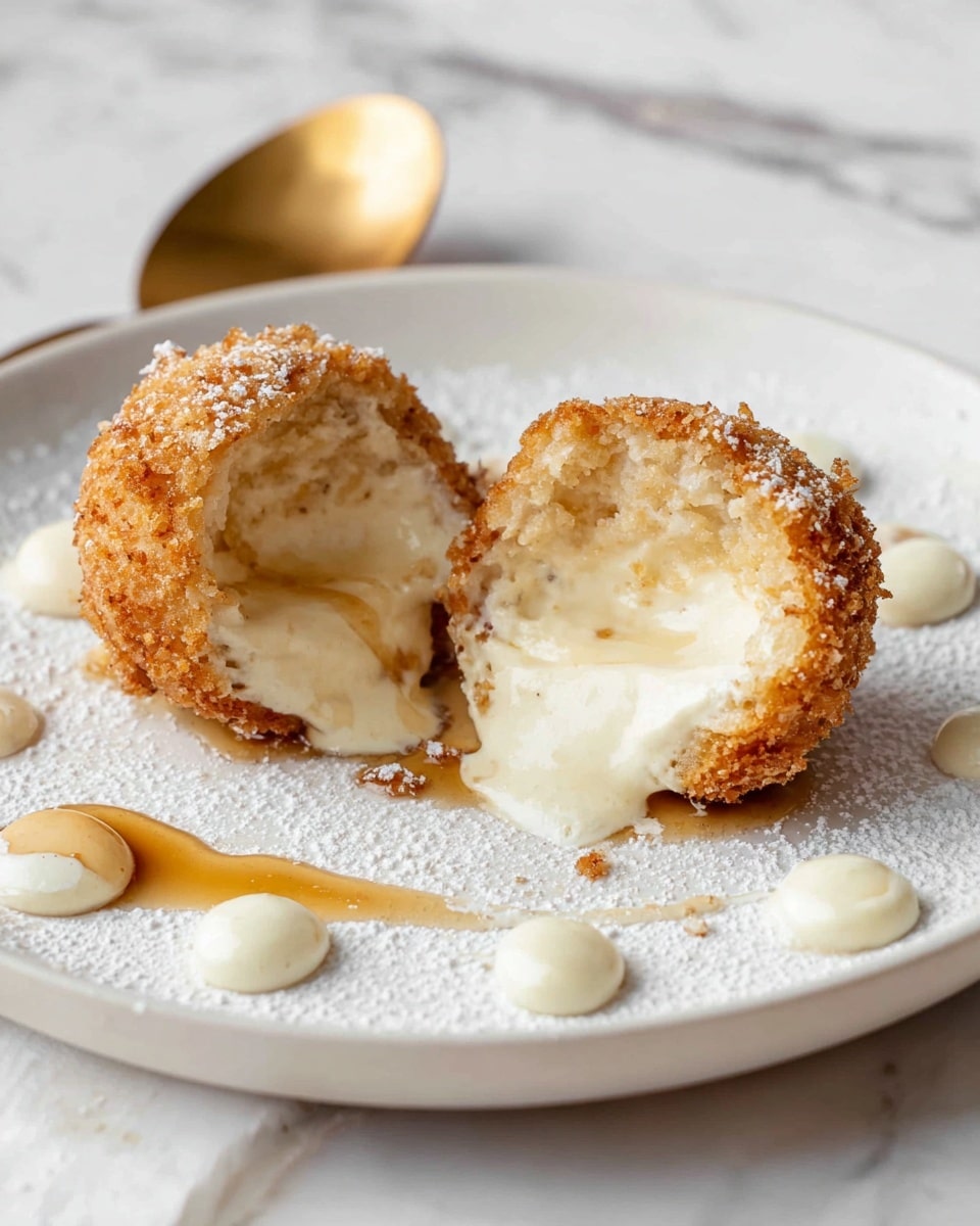 A single round dessert with a crumbly, golden-brown crust sits centered on a white plate. The top is lightly dusted with white powdered sugar, and a light caramel-colored sauce is drizzled over the dessert, creating thin lines that drip slightly down the sides and spread in small puddles on the plate. The surface beneath the plate is a white marbled texture, soft blurred in the background. Photo taken with an iphone --ar 4:5 --v 7