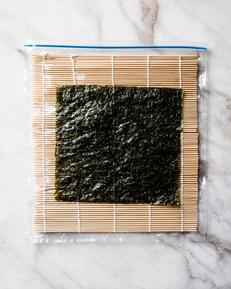 The image shows six sushi rolls on a white plate with a white marbled surface in the background. Each sushi roll has a black seaweed outer layer wrapped around a thick layer of white rice. Inside, there are two small slices of light green avocado placed in the center. A woman's hand is holding a single sushi roll with light brown wooden chopsticks above the plate. At the top left corner, a small white bowl with dark soy sauce is partially visible. The photo taken with an iphone --ar 4:5 --v 7