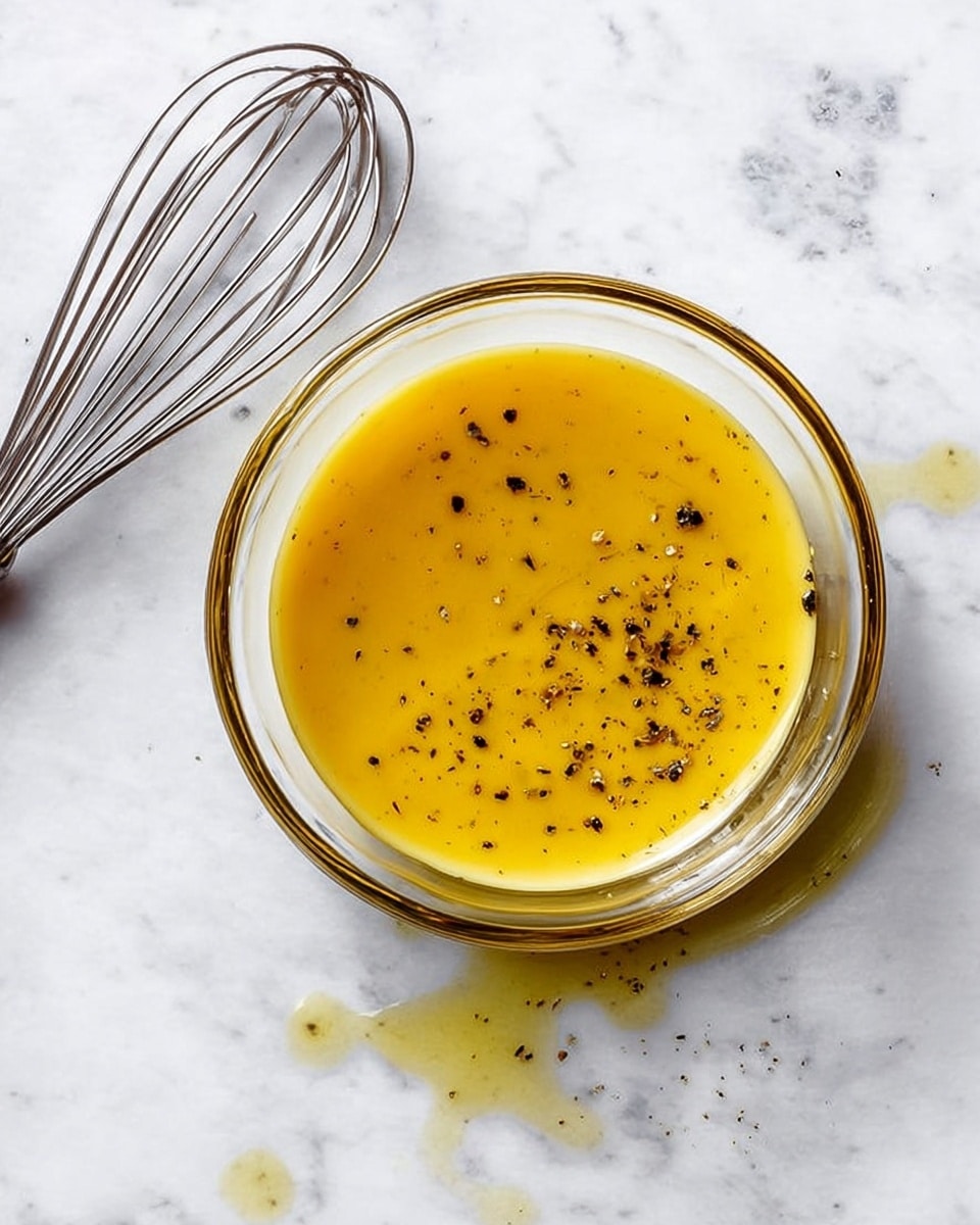 A white plate holds a fresh salad with multiple layers. The base layer is bright green leafy lettuce with some darker green and purple leaves mixed in, creating a fresh, textured look. On top, there are chunky pieces of yellow mango and light green avocado scattered evenly. Thin slices of roasted meat, light brown with some pinkish tones inside and dark edges, are placed on top of the salad. A spoon is gently pouring a light golden dressing over the meat and vegetables. The background is a white marbled surface. Photo taken with an iphone --ar 4:5 --v 7