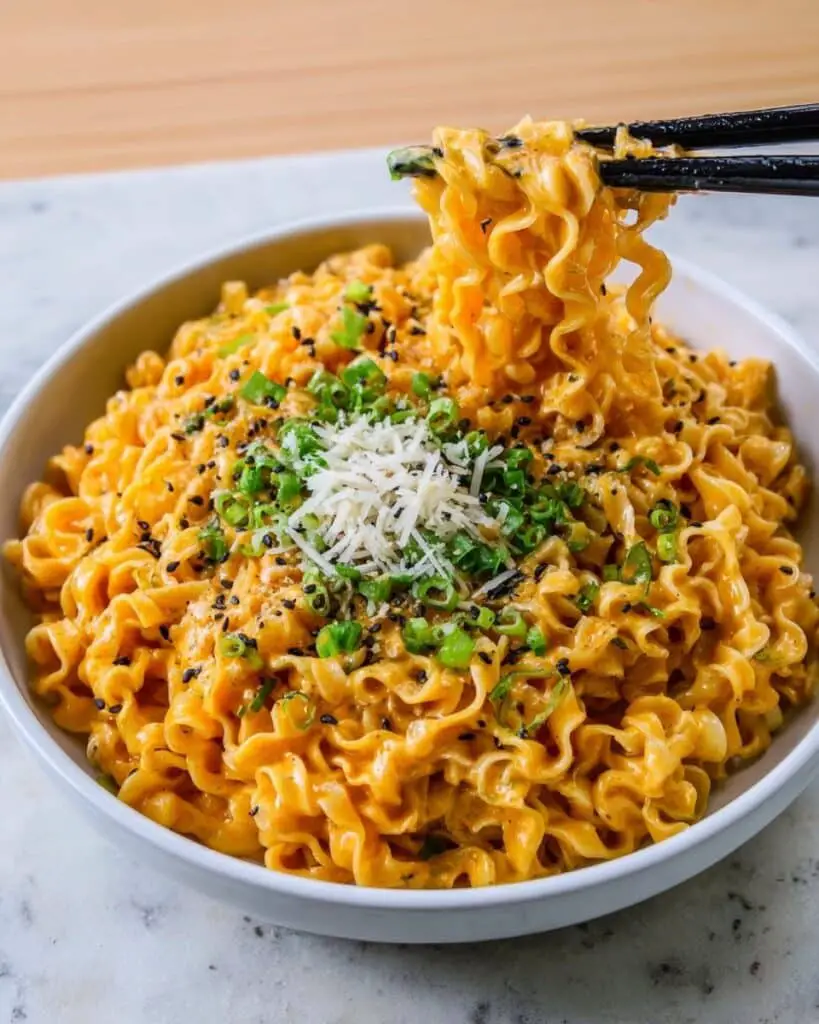 Creamy Korean Buldak Ramen Carbonara Recipe