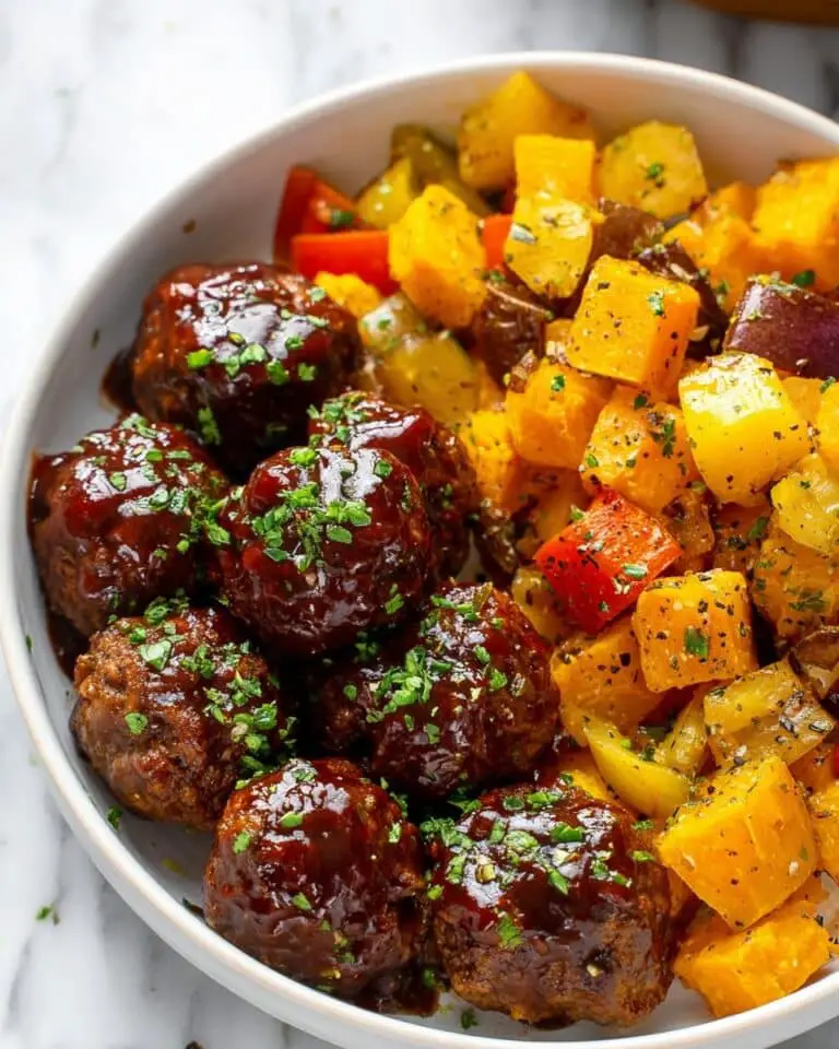 Sheet Pan Honey BBQ Meatballs with Sweet Potatoes Recipe