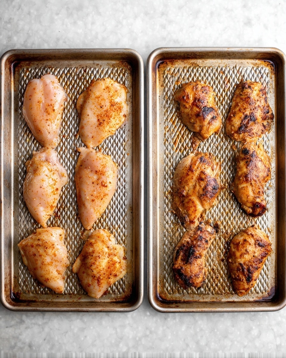 Two large pieces of cooked chicken are placed on a white plate, each piece showing a light brown, slightly crispy texture with visible seasoning and small browned spots. On the right side of the plate, there are fresh green herbs with small purple flowers, adding a pop of color and freshness. Around the herbs and near the chicken, there are three slices of lemon, showing a pale yellow color with a juicy, slightly translucent texture. The plate rests on a white marbled surface with a folded white and black striped cloth in the upper left corner. photo taken with an iphone --ar 4:5 --v 7