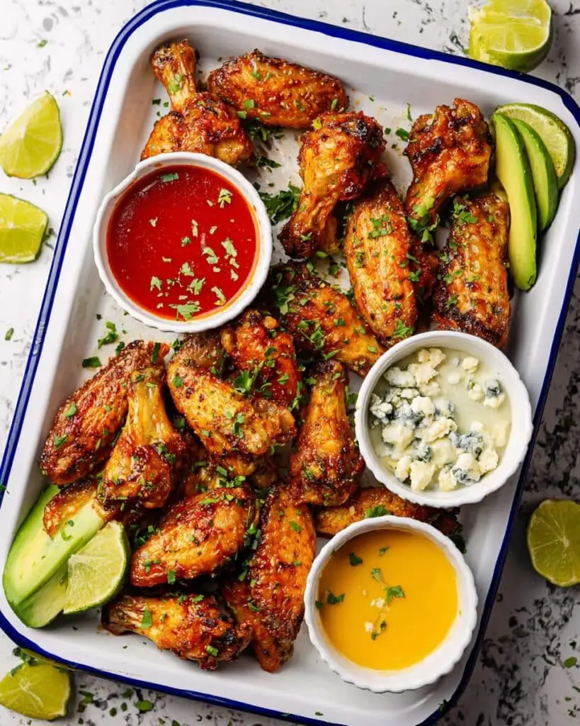 Crispiest Baked Chicken Wings with Three Delicious Dipping Sauces Recipe