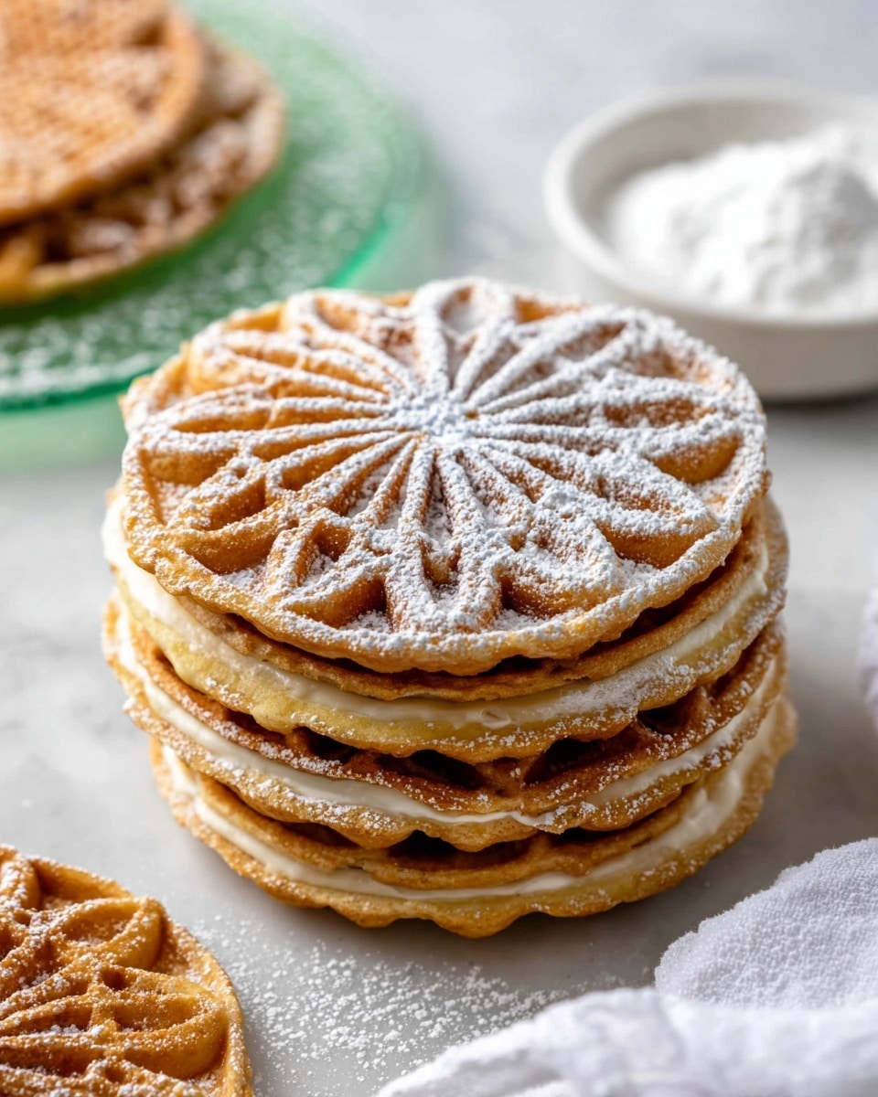 The image shows a close-up view of multiple round waffles stacked and overlapping each other on a white marbled surface. Each waffle has a golden-brown color with a pattern of deep grids and a star-shaped design in the center. The waffles have a crispy texture with slight variations in browning, highlighting the raised lines and grid holes. The focus is on the intricate patterns and warm tones of the waffles, filling the entire frame evenly. photo taken with an iphone --ar 4:5 --v 7