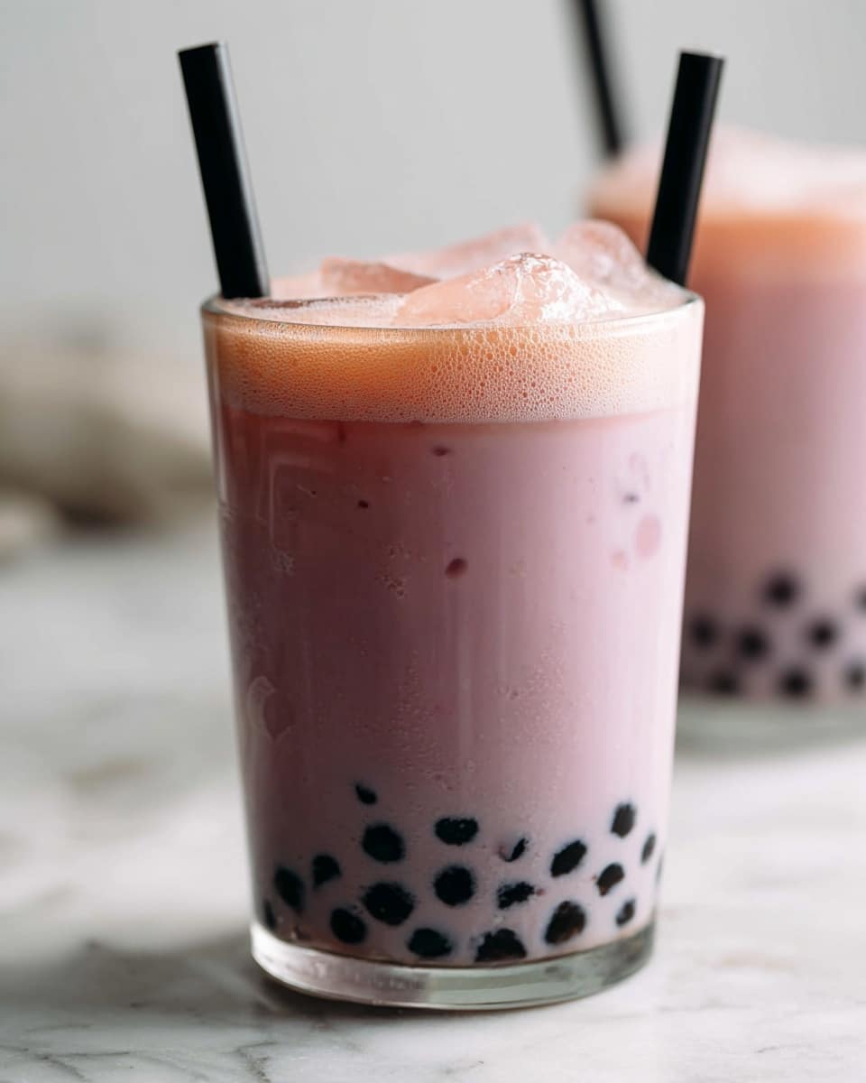 A clear plastic cup with a silver bottom shows a two-layered drink. The bottom layer is white and creamy, filling about two-thirds of the cup. The top layer is a deep purple with a powdery texture, with some of the powder sitting on top in small mounds. The drink is set against a white marbled surface and a plain light background. photo taken with an iphone --ar 4:5 --v 7