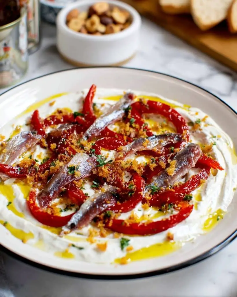 Stracciatella with Anchovies & Balsamic Peppers Recipe