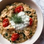 Mediterranean Chicken Risotto with Roasted Cherry Tomatoes and Tzatziki Recipe