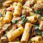 Creamy Sausage Pasta with Roasted Red Peppers and Spinach Recipe