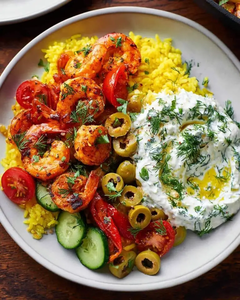 Greek Shrimp with Lemon Rice and Creamy Tzatziki Recipe