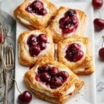Cherry Puff Pastry Tart with Cream Cheese and Fresh Cherry Compote Recipe