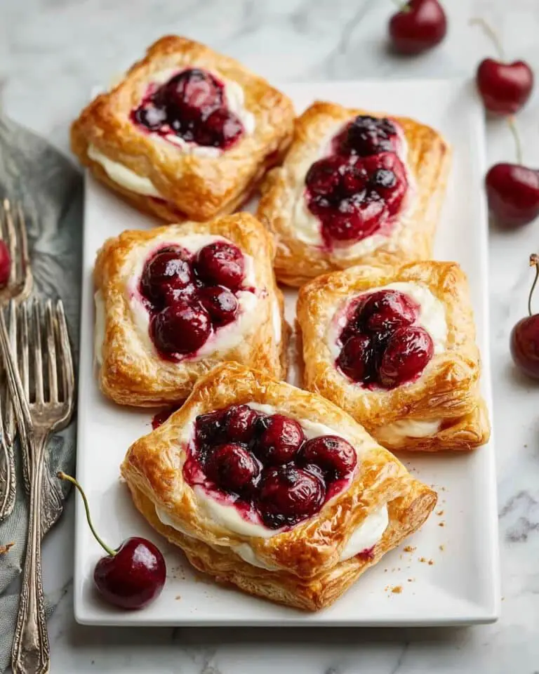 Cherry Puff Pastry Tart with Cream Cheese and Fresh Cherry Compote Recipe
