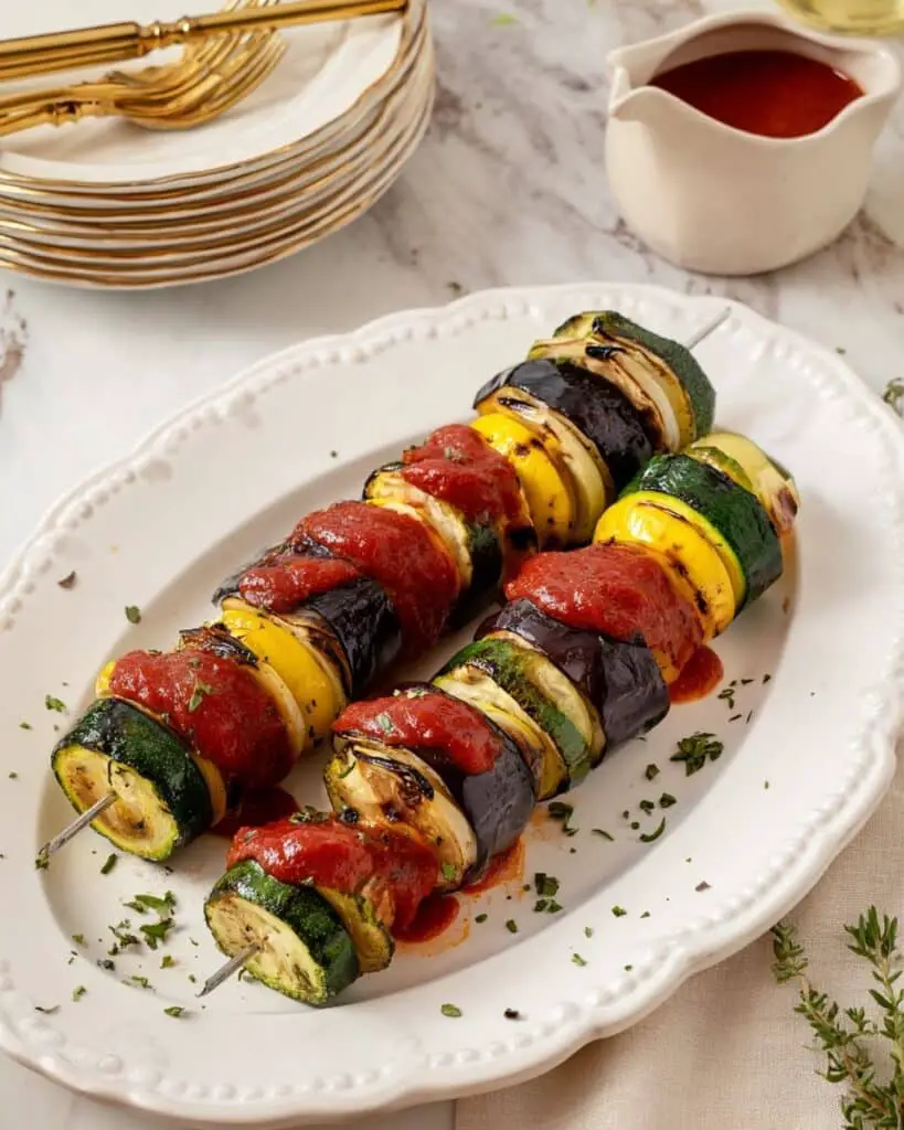 Grilled Veggie Skewers with Marinara (Ratatouille Style!) Recipe