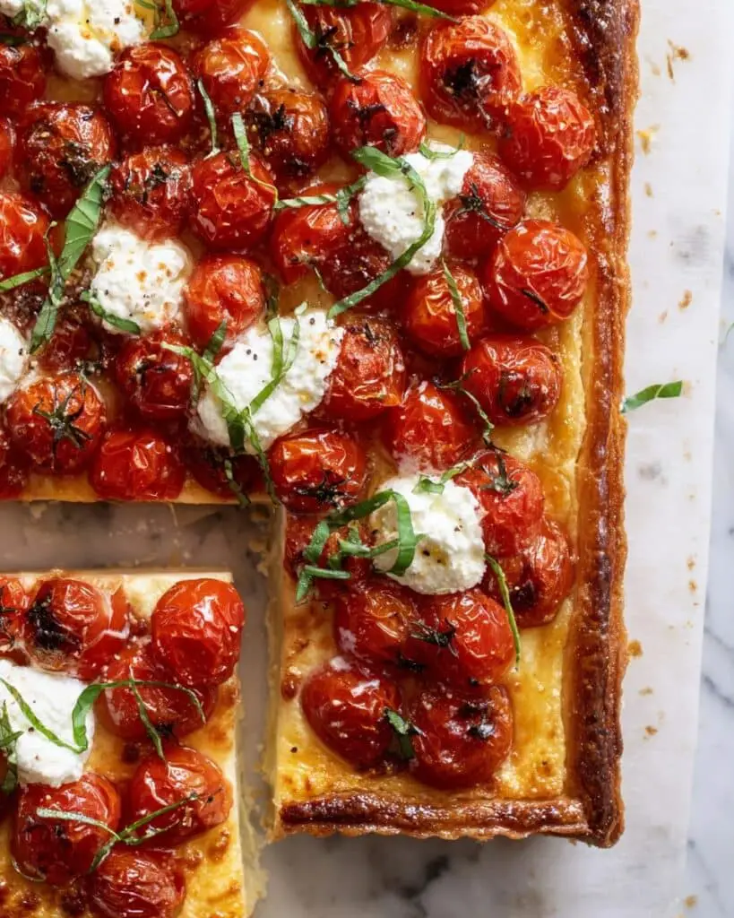Burst Tomato Ricotta Puff Pastry Tart Recipe