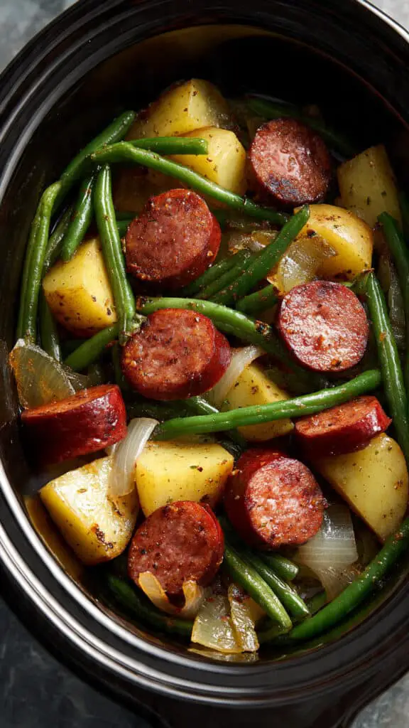 Crockpot Sausage and Potatoes with Green Beans Recipe