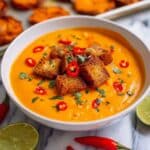 Curried Butternut Squash Soup with Red Curry Butter Croutons Recipe