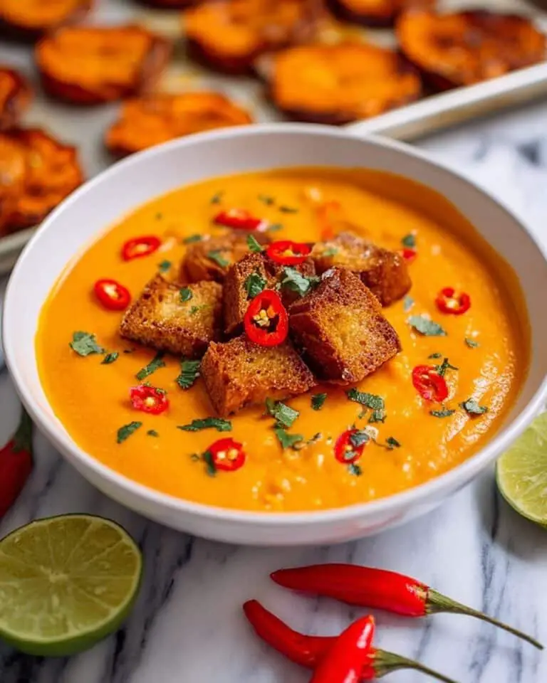 Curried Butternut Squash Soup with Red Curry Butter Croutons Recipe