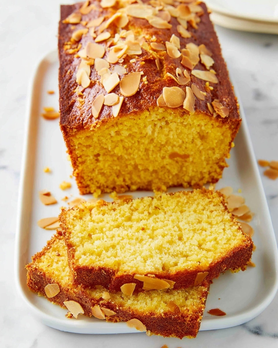 A rectangular yellow cake with a golden brown top covered with small toasted coconut flakes and pieces of nuts, placed on a white marble cutting board. The cake has a slight crack running down the middle, showing its soft inside. Around the board, there are small white bowls: one with white shredded coconut, and another with round, light beige macadamia nuts. In the background, a light-colored mango and a colorful patterned cloth with shades of pink, purple, and blue are visible. The whole scene is set on a white marbled surface. photo taken with an iphone --ar 4:5 --v 7