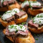 Garlic Butter Steak Crostini with Horseradish Cream Recipe