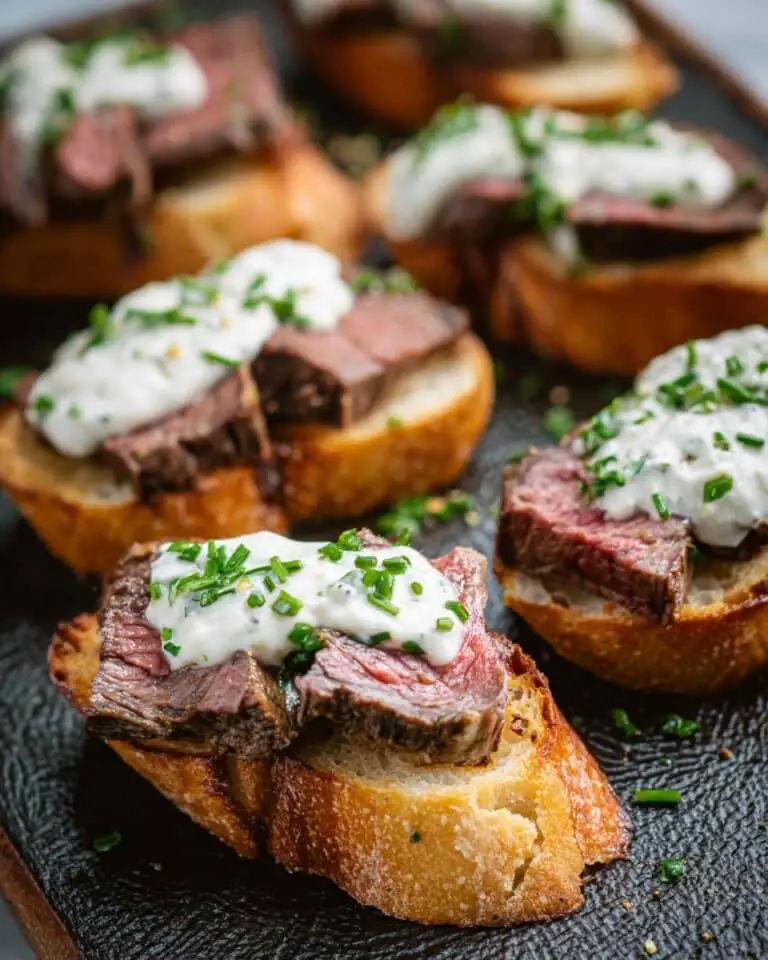 Garlic Butter Steak Crostini with Horseradish Cream Recipe