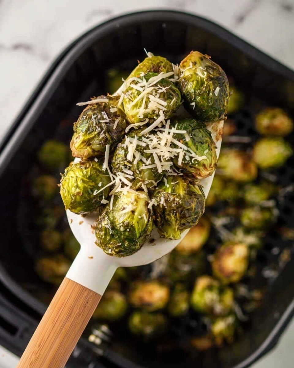 The image shows four small containers arranged on a white marbled surface. At the bottom, there is a white bowl filled with fresh green Brussels sprouts that have a mix of light and dark green colors with leafy textures. Above it and to the right, a white bowl holds finely shredded pale yellow cheese with a soft, curly texture. To the left of the cheese, there is a white, two-handled small jug filled with bright yellow melted butter, smooth and shiny. Above these, two small round wooden bowls contain dried green herbs on the left and light brown garlic powder on the right, both with coarse, grainy textures. Photo taken with an iphone --ar 4:5 --v 7