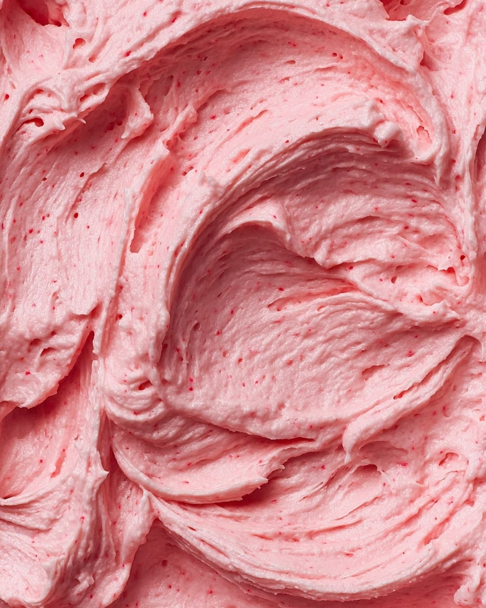 A single cupcake with a light golden brown base wrapped in a white paper liner sits on a white marbled surface. On top, there is a thick swirl of smooth pink frosting, shaped in a rose-like pattern with soft, creamy texture. At the center of the frosting swirl, a fresh, bright red raspberry adds a pop of color and detail. The image is close up, showing the small bubbles and fine texture of the cupcake and frosting. photo taken with an iphone --ar 4:5 --v 7
