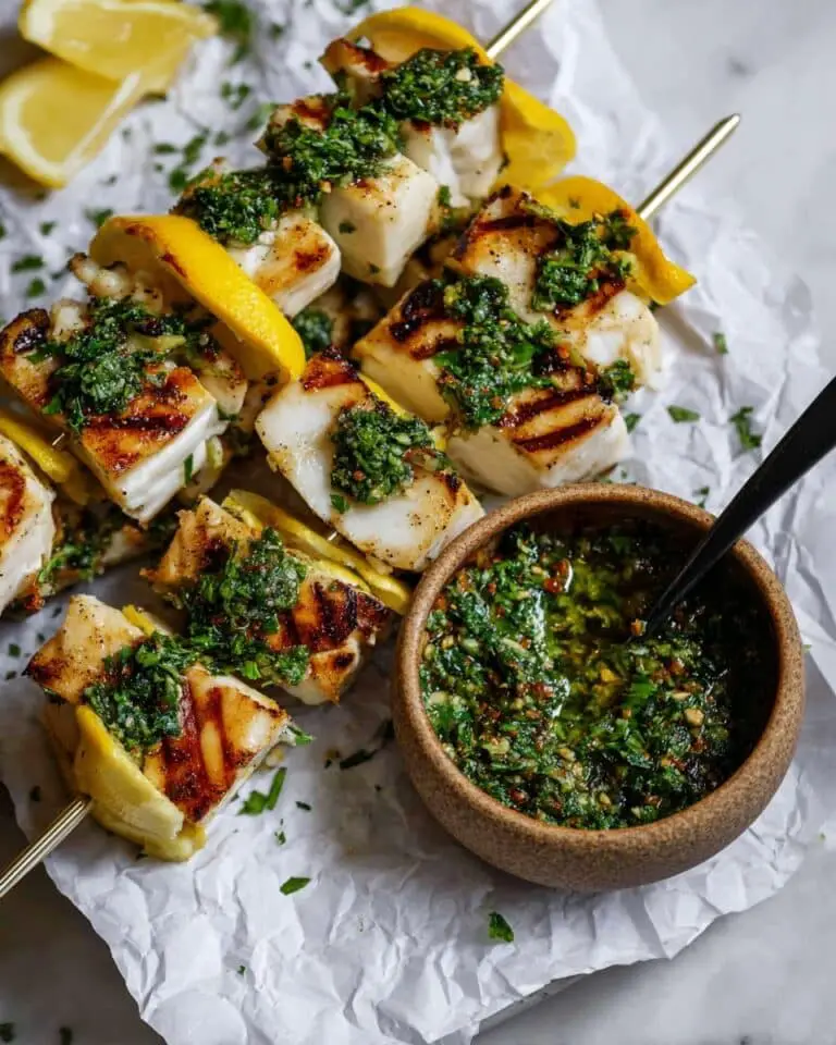 Juicy Grilled Swordfish Skewers with Italian Salsa Verde Recipe