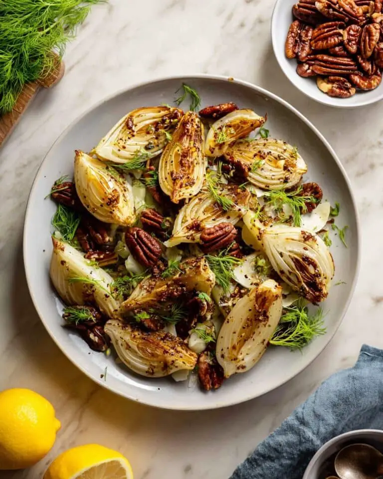Roasted Fennel and Pear Salad with Pecan Nuts and Pomegranate Balsamic Dressing Recipe