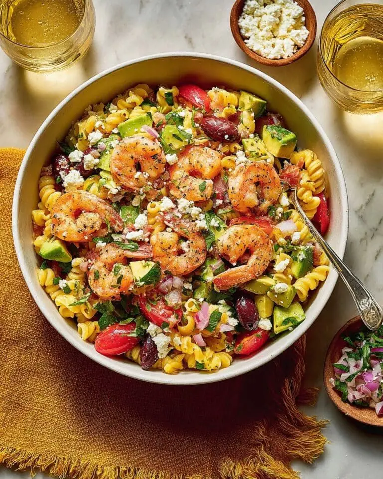 Shrimp Pasta Salad with Avocado and Feta Recipe