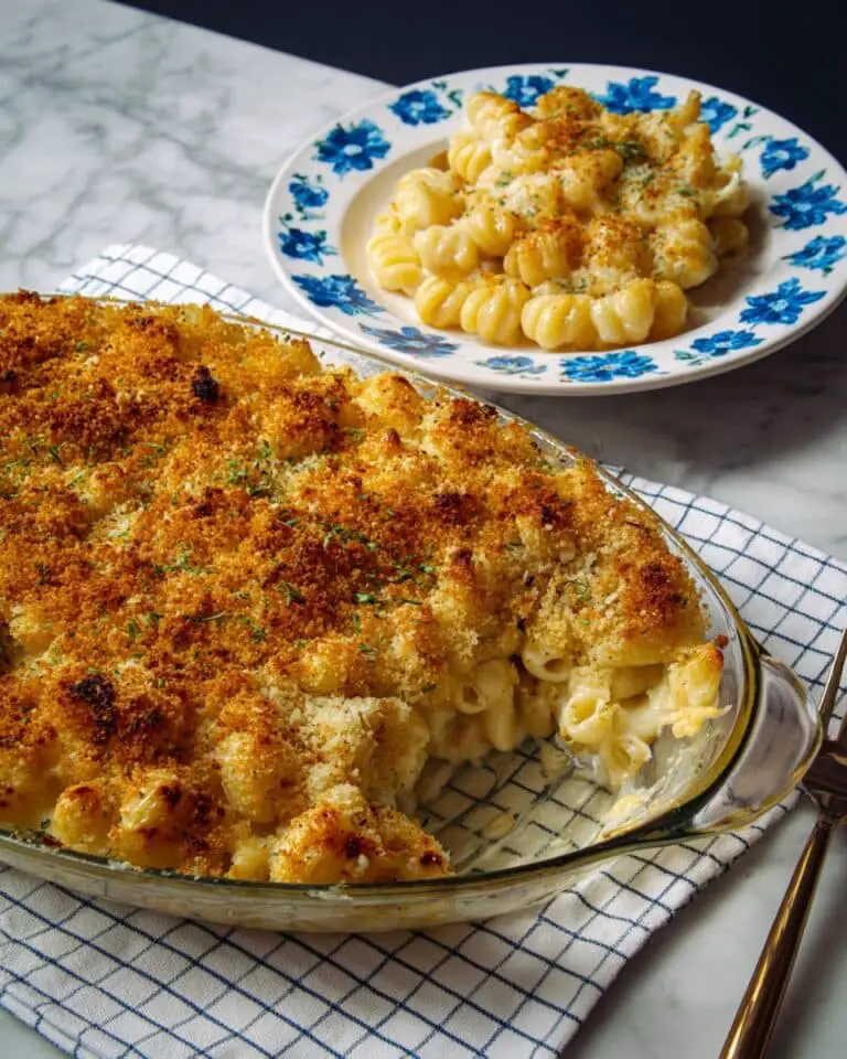 Creamy Gruyere and Sharp Cheddar Baked Mac and Cheese with Panko Topping Recipe