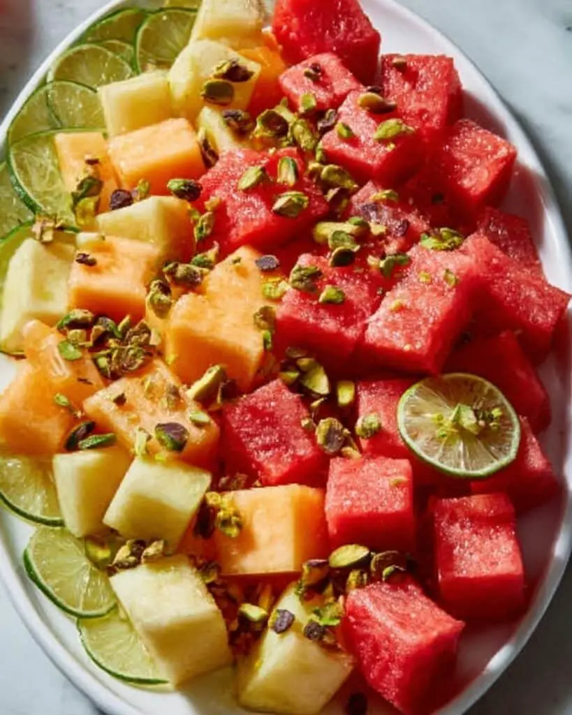 Watermelon Fruit Salad with Pistachios, Honey, and Lime Recipe