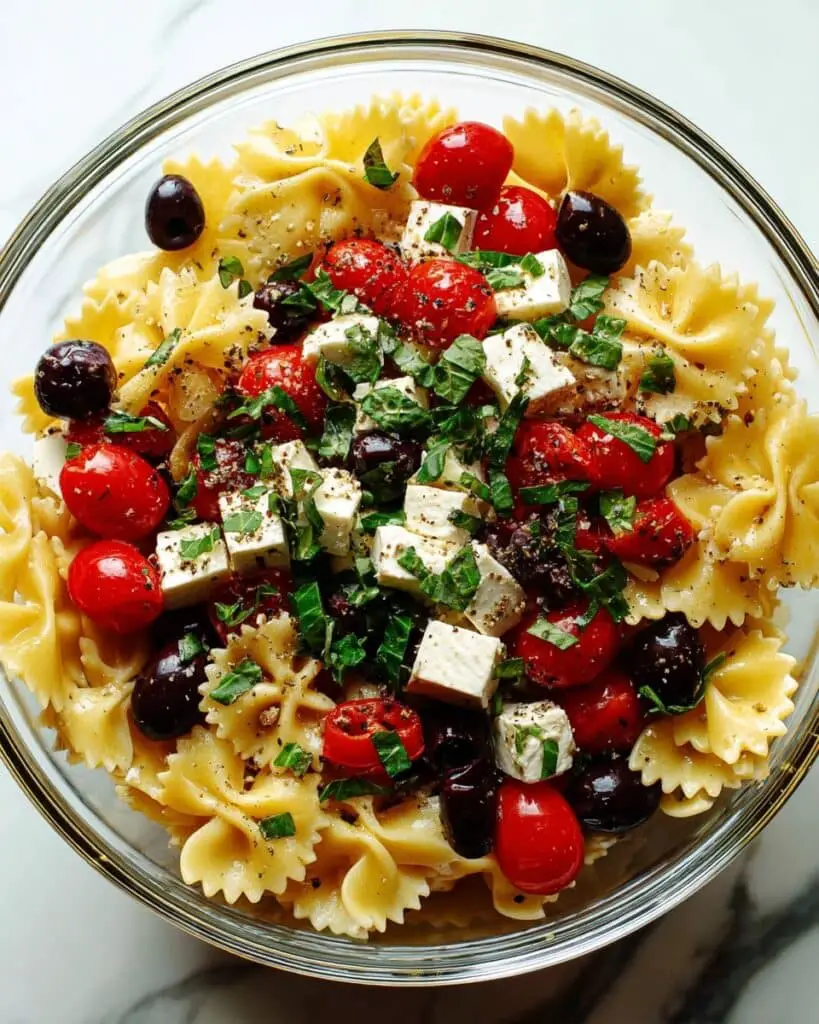 Bow Tie Pasta Salad with Grape Tomatoes, Mozzarella, and Basil Recipe