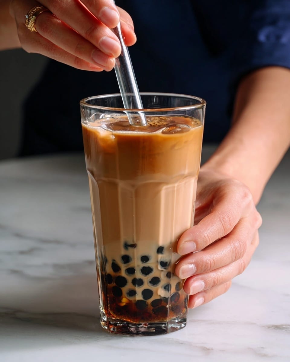 This image shows a close-up of a white plate with a layer of small, round, dark amber tapioca pearls covered in a thick, glossy dark brown syrup spread unevenly in the center. The pearls are clustered together with a shiny, smooth texture, and some syrup stains are visible around the edges, creating a contrast with the clean, white marbled surface of the plate. photo taken with an iphone --ar 4:5 --v 7